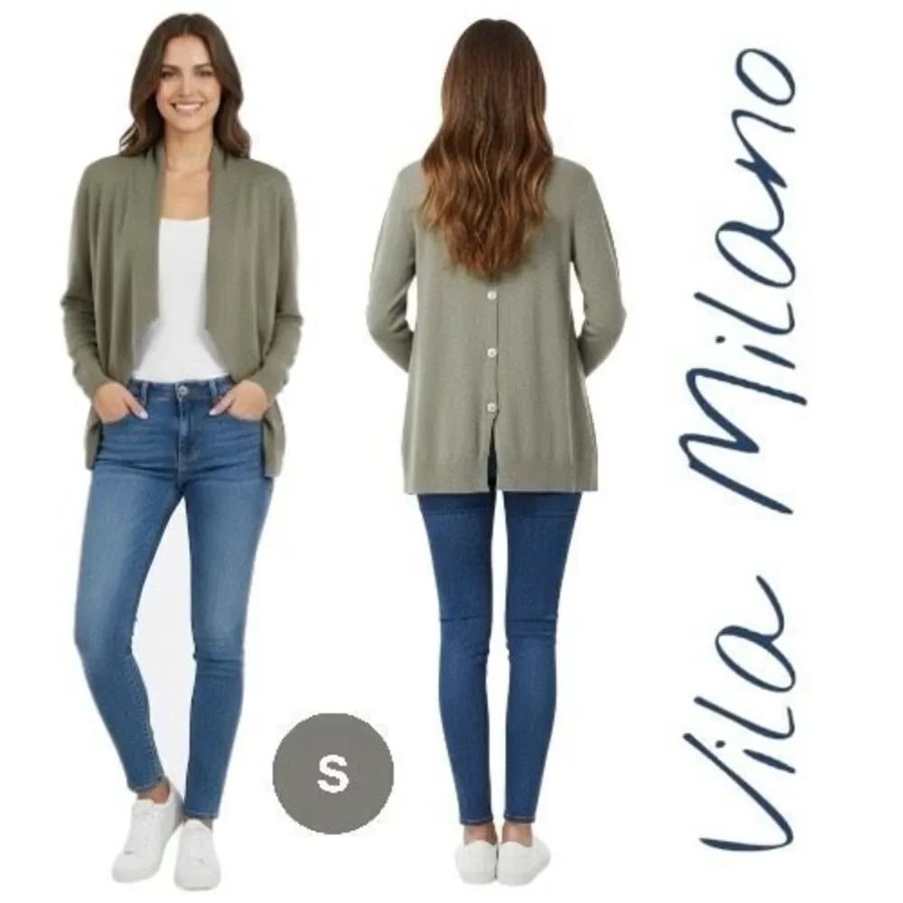 Vila Milano Women's Open Front Buttoned Back Cardigan Sweater Green Small